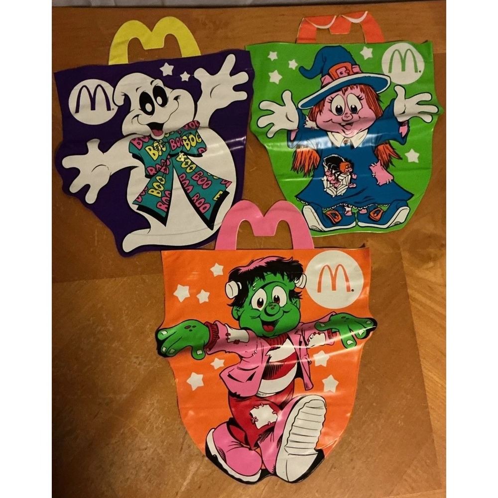 Vintage 1990 McDonalds Halloween Vinyl Trick or Treat Happy Meal Bags Set of 3